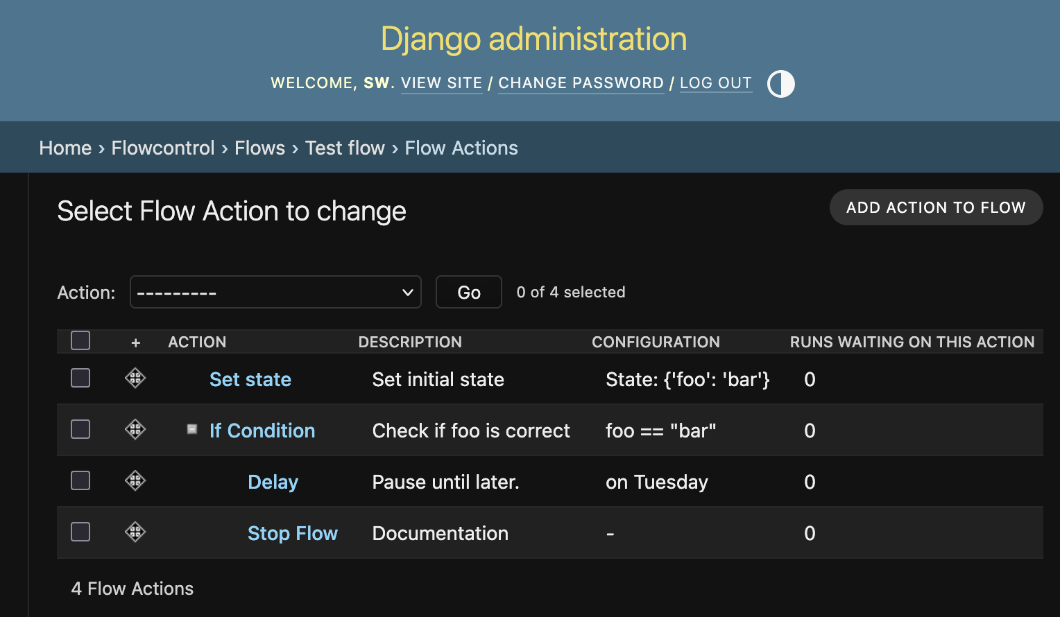 Flow action screenshot